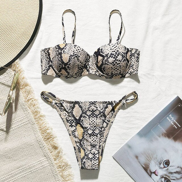 Snake print bikini Push up swimsuit female bathing suit String thong Brazilian bikini 2019 High cut swimwear women Sexy biquini
