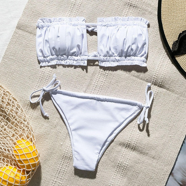 Peachtan Sexy pink swimwear women bathing suit Bandeau bikinis 2019 mujer Micro swimsuit female Push up two-piece suit summer