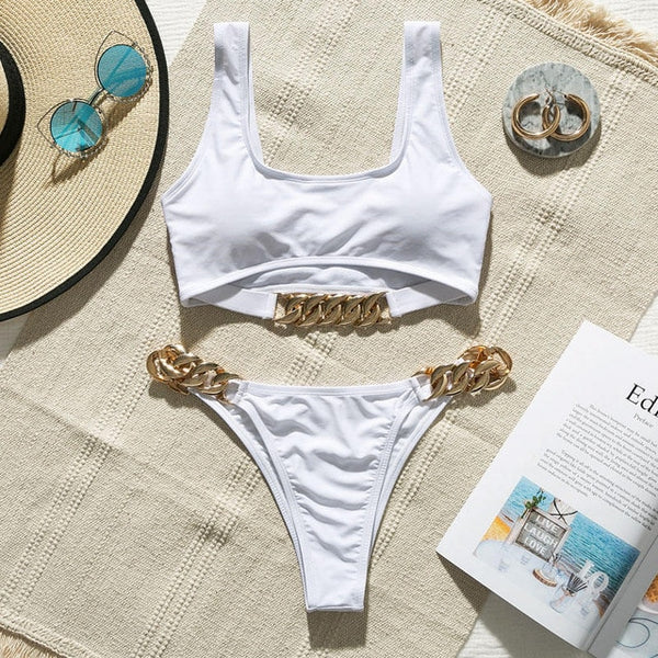 Push up bikini set High cut swimwear women Sexy ring swimsuit female 2019 Brazilian summer bathing suit Hollow out biquini new
