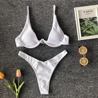 OMKAGI Brand Swimwear Women Solid Bikini Swimsuit High Cut Sexy Push Up Biquini Bathing Suit Beachwear Underwire Bikini 2019