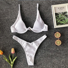 OMKAGI Brand Swimwear Women Solid Bikini Swimsuit High Cut Sexy Push Up Biquini Bathing Suit Beachwear Underwire Bikini 2019