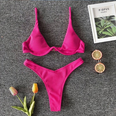 OMKAGI Brand Swimwear Women Solid Bikini Swimsuit High Cut Sexy Push Up Biquini Bathing Suit Beachwear Underwire Bikini 2019