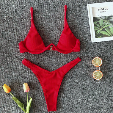 OMKAGI Brand Swimwear Women Solid Bikini Swimsuit High Cut Sexy Push Up Biquini Bathing Suit Beachwear Underwire Bikini 2019