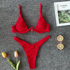 OMKAGI Brand Swimwear Women Solid Bikini Swimsuit High Cut Sexy Push Up Biquini Bathing Suit Beachwear Underwire Bikini 2019