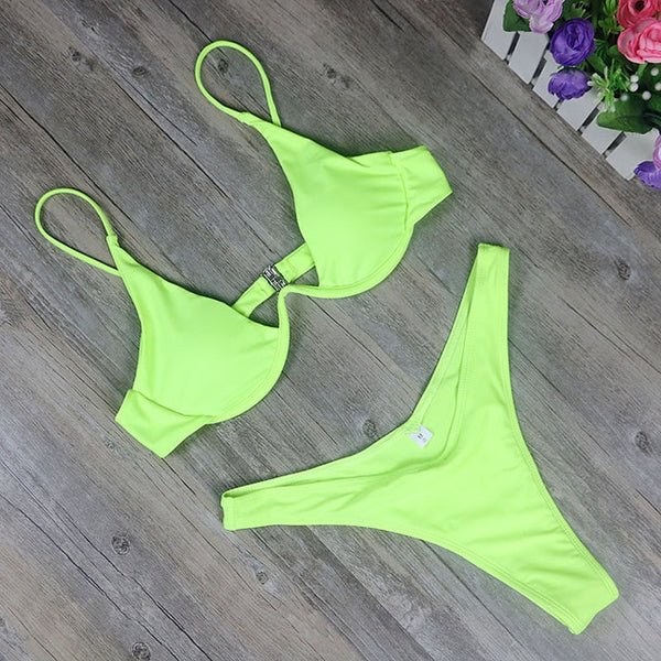 2019 New high cut thong bathing suit high waist swimsuit Solid swimwear women Brazilian Biquini swim beach micro bikini set
