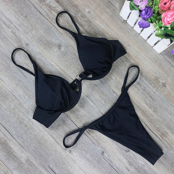 2019 New high cut thong bathing suit high waist swimsuit Solid swimwear women Brazilian Biquini swim beach micro bikini set