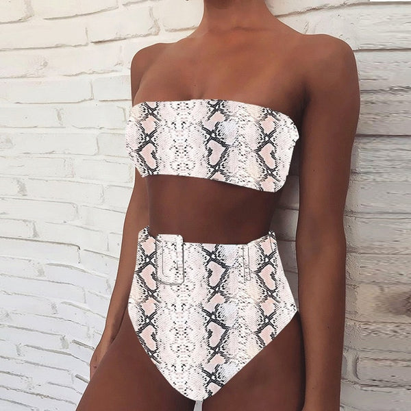 High Waist Bikini 2019 Sexy Black High Leg Bandeau Bikinis Set Swimwear Female Two Pieces Swimsuit Women Bathing Suit Biquini