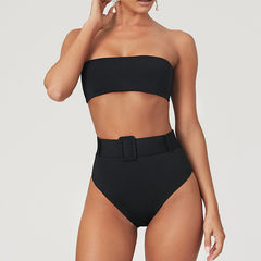 High Waist Bikini 2019 Sexy Black High Leg Bandeau Bikinis Set Swimwear Female Two Pieces Swimsuit Women Bathing Suit Biquini