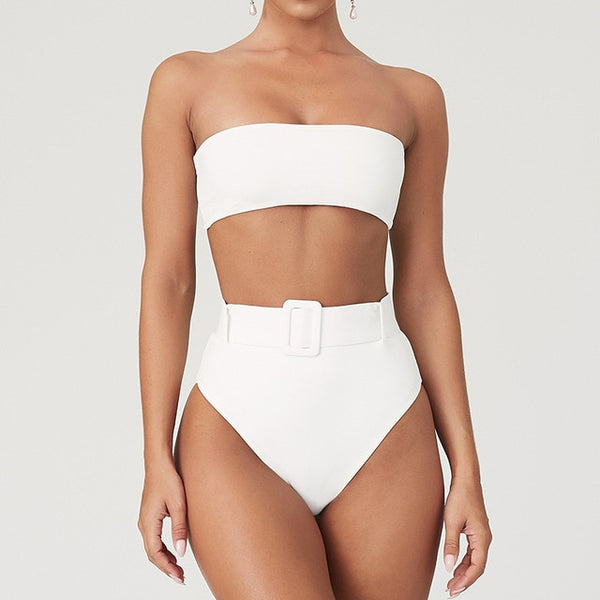 High Waist Bikini 2019 Sexy Black High Leg Bandeau Bikinis Set Swimwear Female Two Pieces Swimsuit Women Bathing Suit Biquini