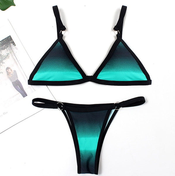 Sexy Stripe Print Swimsuit Women Solid Tube Top Bathing Suit High Cut Bikini Set Backless Beachwear Summer Brazilian Swimwear