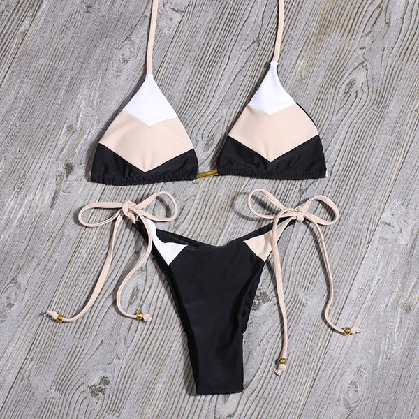 Sexy Floral Print Bikinis Striped Patchwork Swimsuit Women Bandage Bikini Set Swimwear Brazilian Beachwear New Bathing Suit