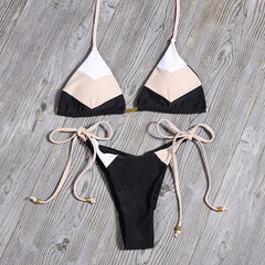 Sexy Floral Print Bikinis Striped Patchwork Swimsuit Women Bandage Bikini Set Swimwear Brazilian Beachwear New Bathing Suit