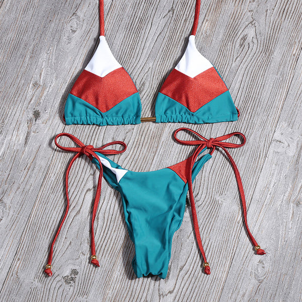 Sexy Floral Print Bikinis Striped Patchwork Swimsuit Women Bandage Bikini Set Swimwear Brazilian Beachwear New Bathing Suit