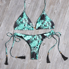 Sexy Floral Print Bikinis Striped Patchwork Swimsuit Women Bandage Bikini Set Swimwear Brazilian Beachwear New Bathing Suit