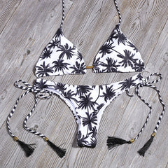 Sexy Floral Print Bikinis Striped Patchwork Swimsuit Women Bandage Bikini Set Swimwear Brazilian Beachwear New Bathing Suit