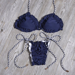 Sexy Floral Print Bikinis Striped Patchwork Swimsuit Women Bandage Bikini Set Swimwear Brazilian Beachwear New Bathing Suit