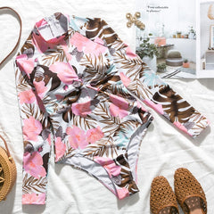 Summer 2020 Leaves print swimsuit female Long sleeve sexy bikini Brazilian one piece bodysuit Push up swimwear women monokini