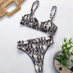 Sexy Snake Print Bikini 2019 Female Swimsuit Women Swimwear Thong Push Up Bikinis Set High Waist Swimming Suits for Bathing Suit
