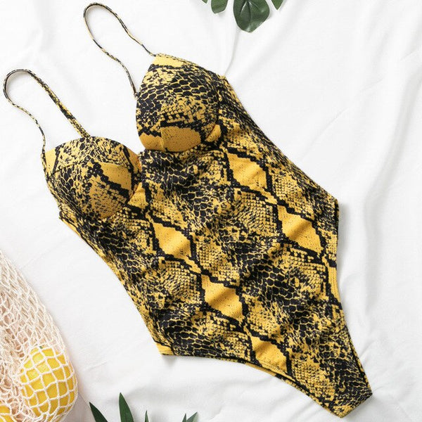 In-X Push up one piece swimsuit Bodysuit women Sexy snake print bikini 2019 High cut swimwear women monokini Padded bathing suit