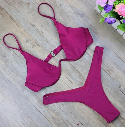 2019 New high cut thong bathing suit high waist swimsuit Solid swimwear women Brazilian Biquini swim beach micro bikini set