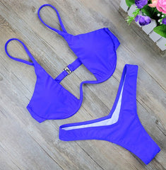 2019 New high cut thong bathing suit high waist swimsuit Solid swimwear women Brazilian Biquini swim beach micro bikini set